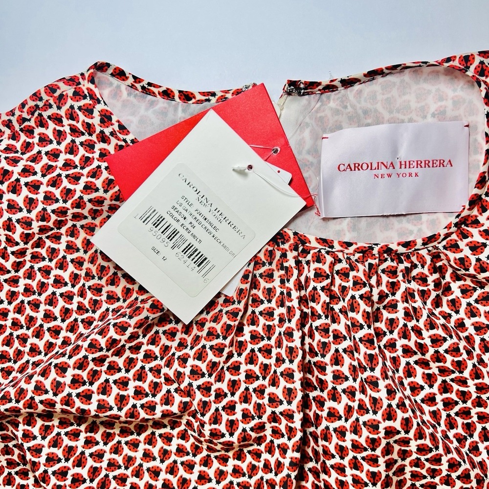 Carolina Herrera New York Ladybug Print Long Sleeve Belted Dress Sz 12 $2690 NWT - Picture 11 of 15